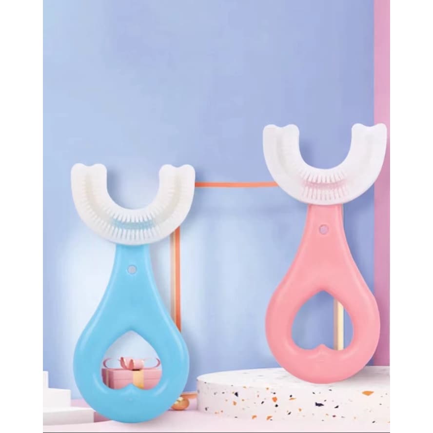 Escova De Dentes Infantil Formato U 360° Criança 2 a 6 Anos Azul – Cerdas Macias Limpeza Divertida