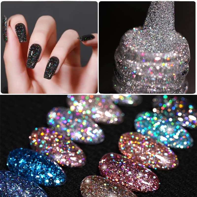 LILYCUTE 7ml Gel Glitter Holográfico Esmalte De Unhas Mola Cor Lantejoulas Espumante De UV LED Decoração De Arte