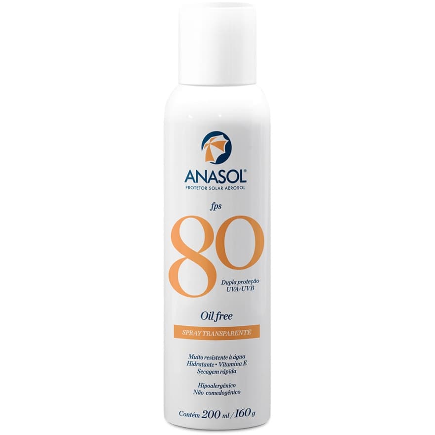 Protetor Solar Anasol Aerosol  Fps 80 Spray Secagem Rápida - 200ml