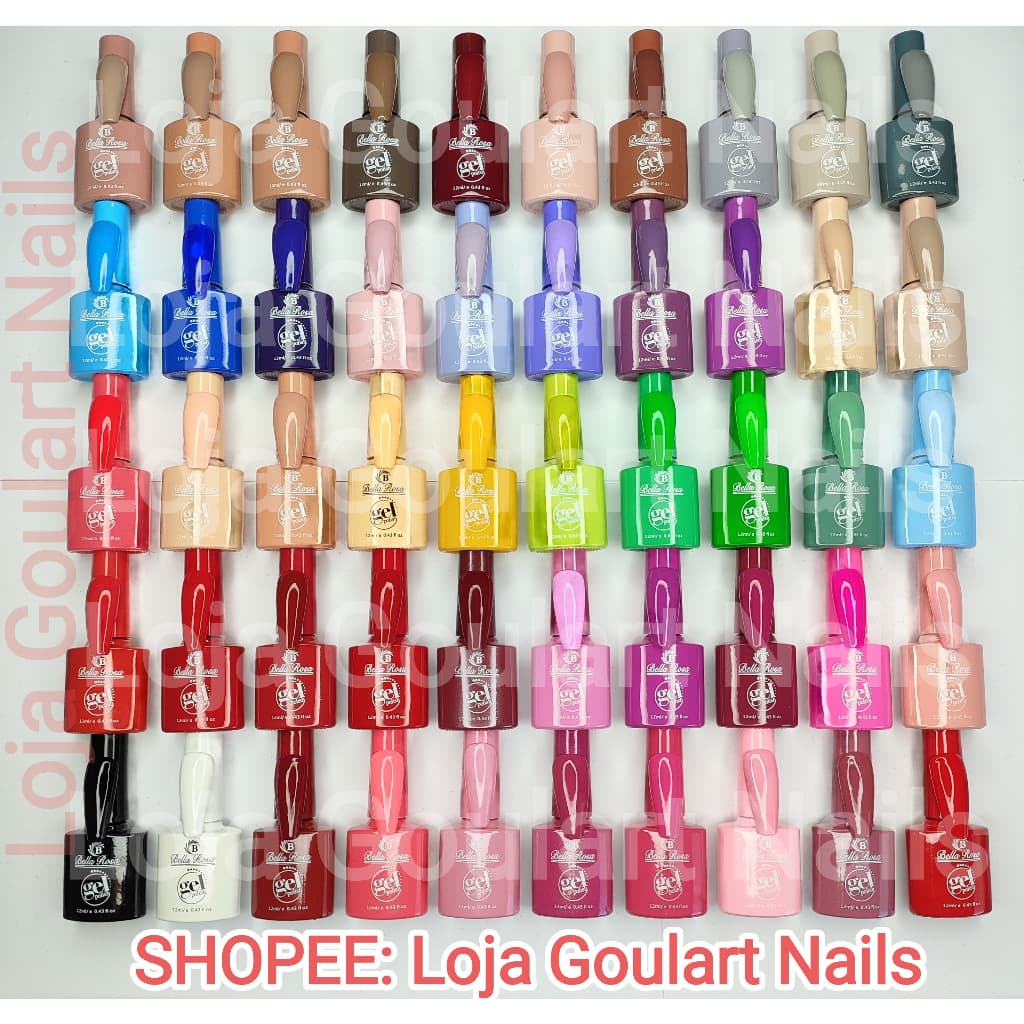 Esmalte em Gel Led Uv Bella Rosa 12ml Cores Preto Branco Vermelho Amarelo Lilas Roxo Rosa azul verde