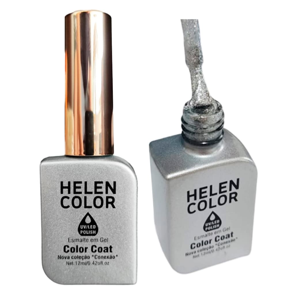 Esmalte Em Gel Prata Glitter Prateado Helen Color Conexão 15 12ml