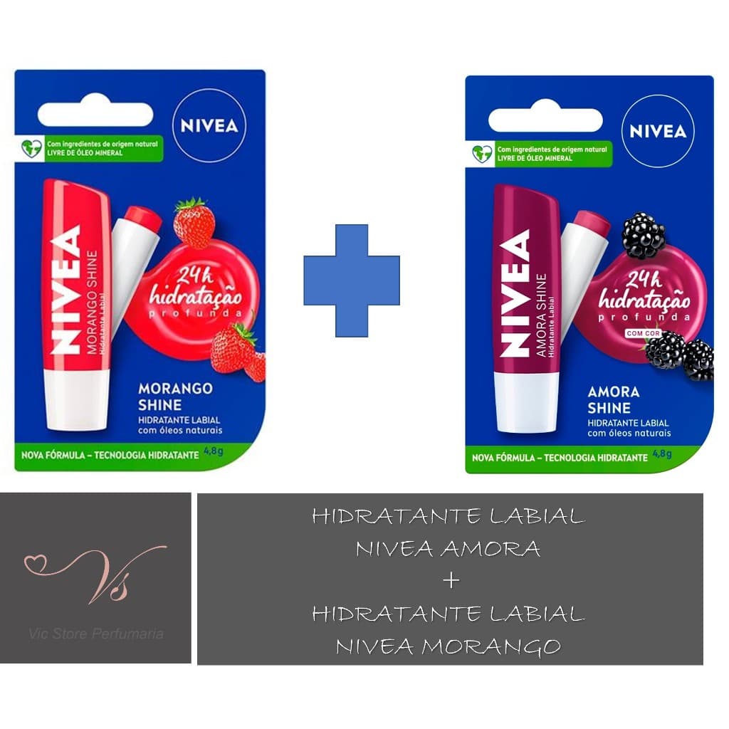 Protetor Nivea Hidratante Labial Amora + Protetor Nivea Hidratante Labial Morango 4,8