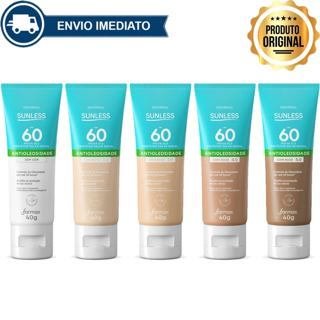 Protetor Solar Facial Antioleosidade FPS 60 com Base Efeito Matte Sunless 40g Envio Imediato