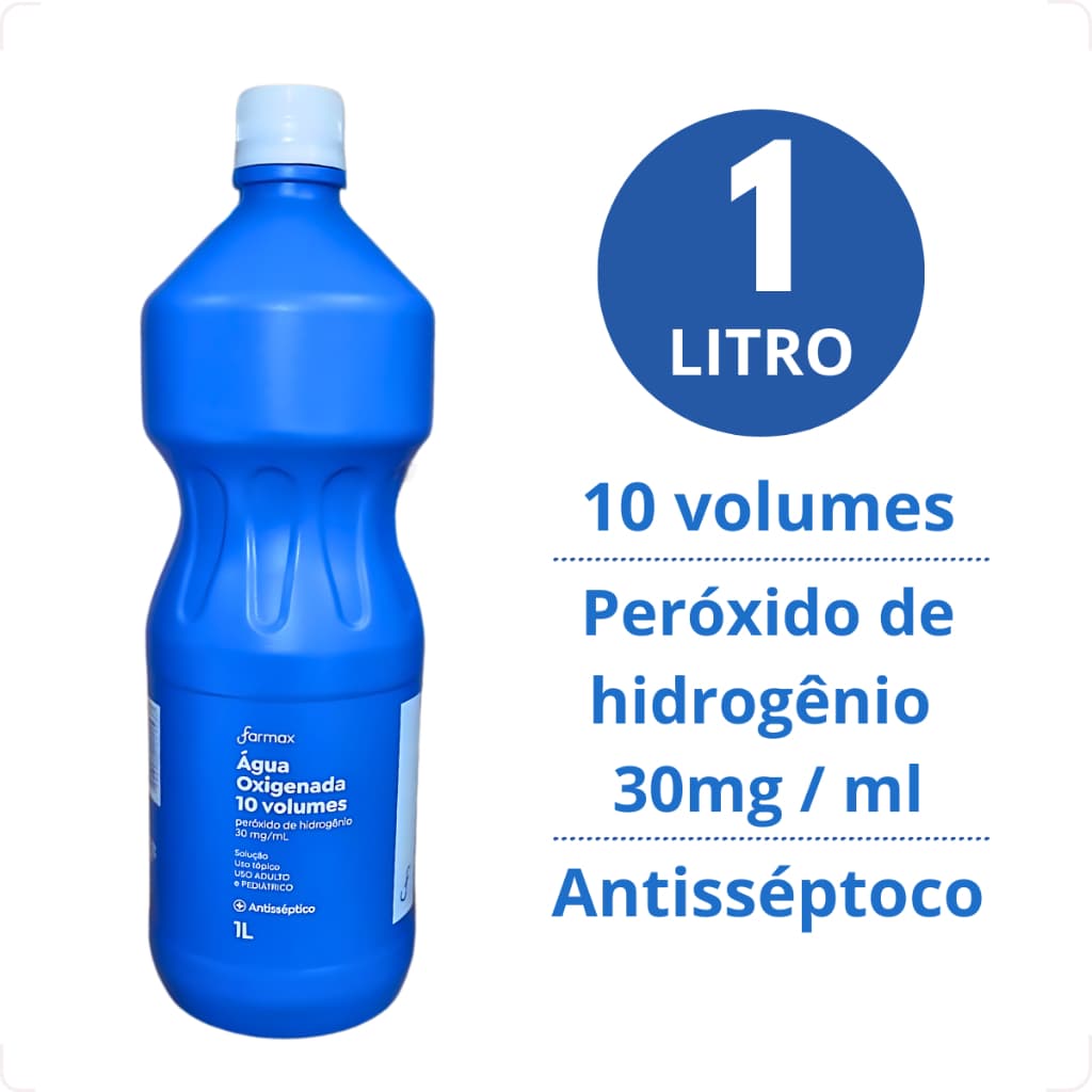 Agua Oxigenada 10 Volumes Antisséptico 1 Litro Ideal para Limpeza de Ferimentos Gargarejos Higiene