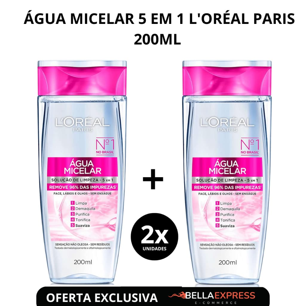 ÁGUA MICELAR 5 EM 1 L'ORÉAL PARIS 200ML ***PACK COM 2 UNIDADES***