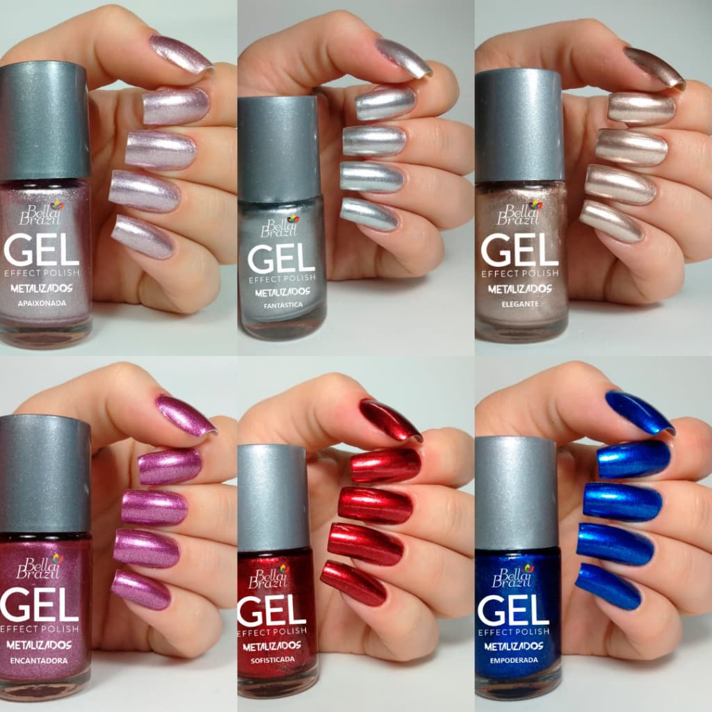 Esmalte Metalizado Efeito Gel Seca Sem Cabine + Brilho e Durabilidade Manicure e Uso Proprio