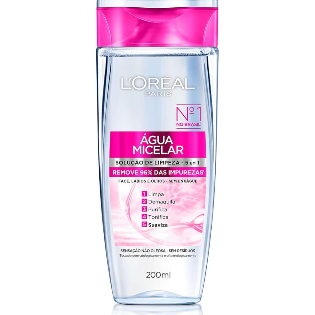 Água Micelar 5 Em 1 200ml, L'Oréal Paris, 200ml, Demaquila, Limpa, Purifica, Suaviza.