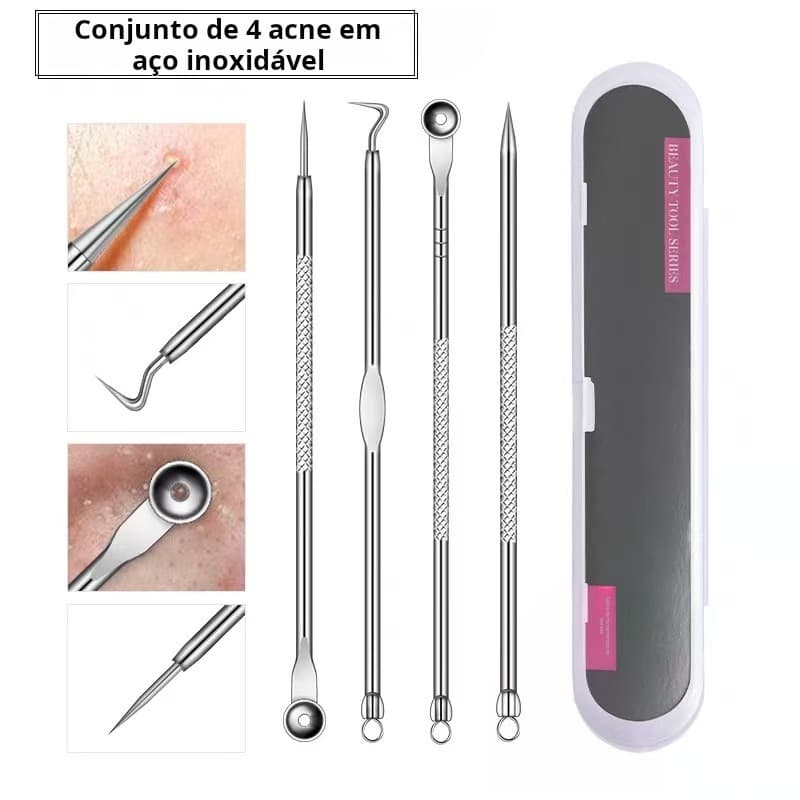 Extrator De Cravo removedor Espinha Agulhas Profissional Inox Limpeza de Pele Conjunto Cureta Acne
