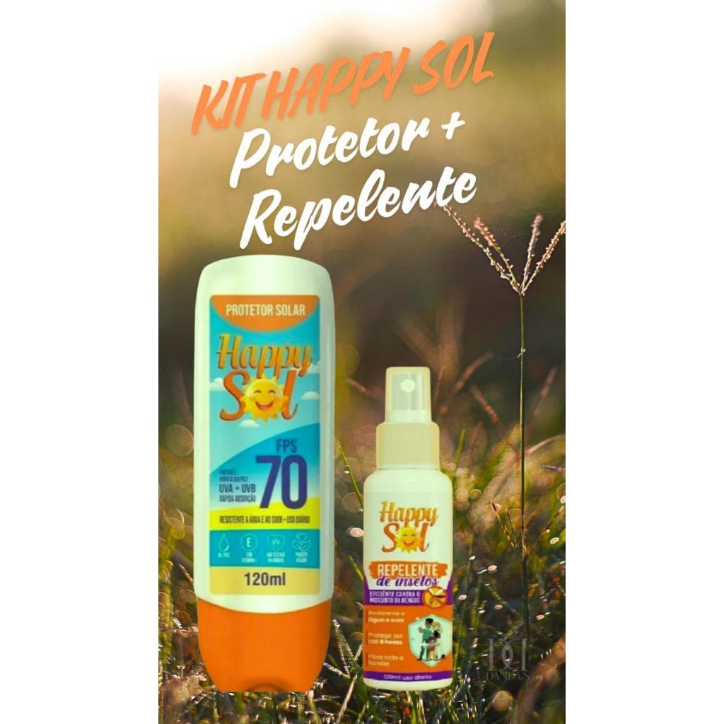 Protetor Solar HAPPY SOL 70 FPS 120ml + Spray Repelente de insetos Happy Sol – 120ml