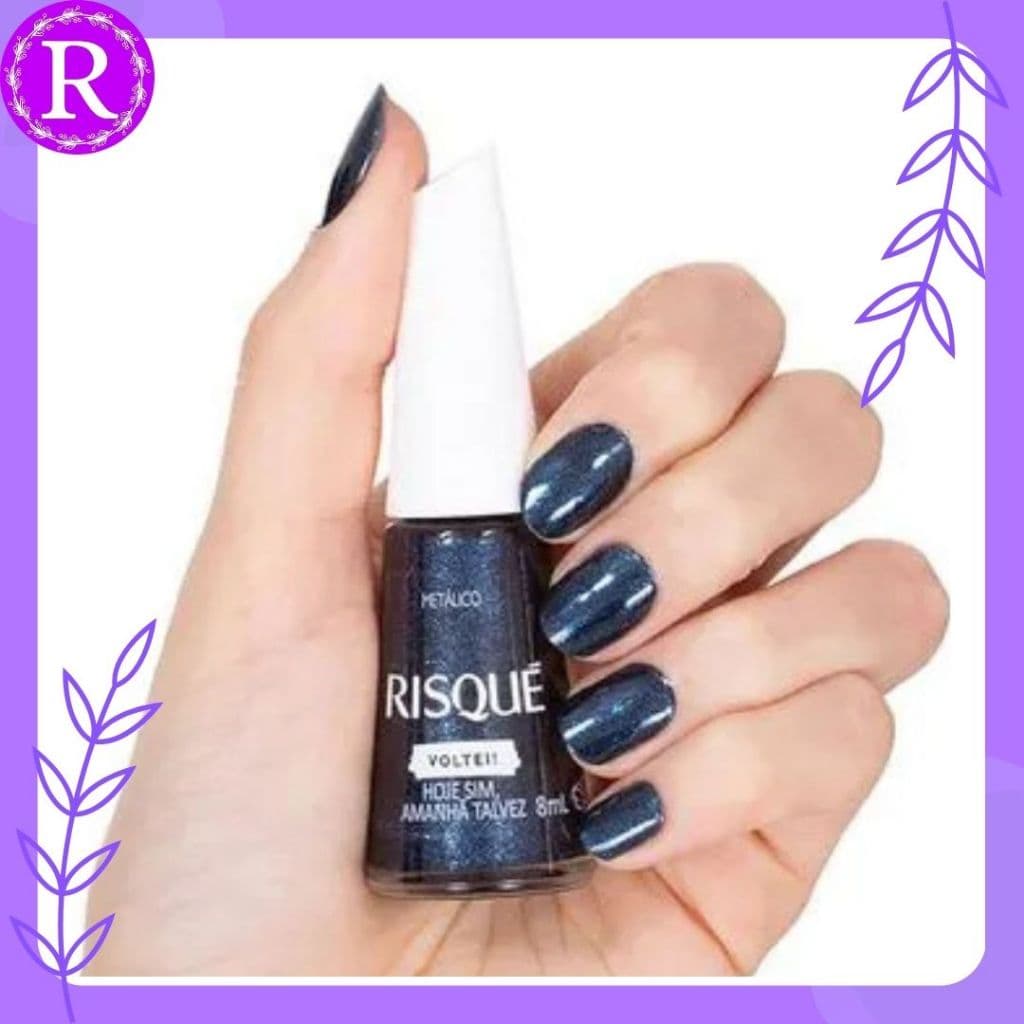 Esmalte Azul Risqué Hoje Sim, Amanhã Talvez Metálico Coleção Voltei! 8ml Hipoalergênico - azul metálico, azul escuro.