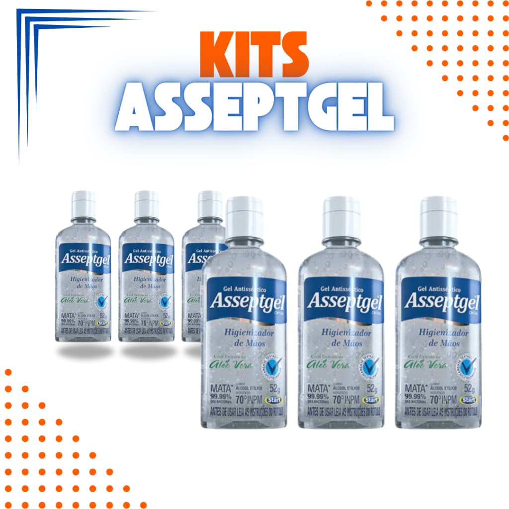 Álcool em Gel Antisséptico 52gr Asseptgel Higiene Eficaz e Hidratação com Aloe Vera