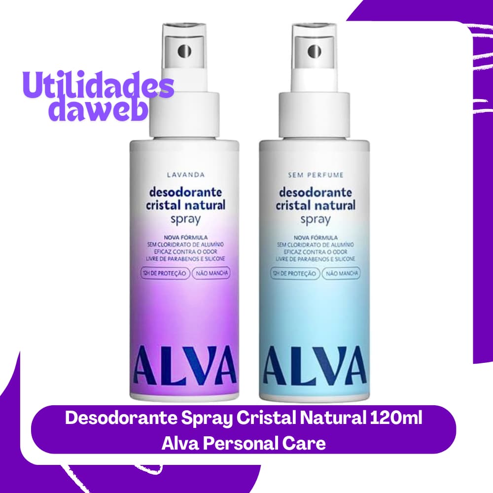 Alva Desodorante Spray Cristal Natural Sem Perfume ou Lavanda Vegano 120ml