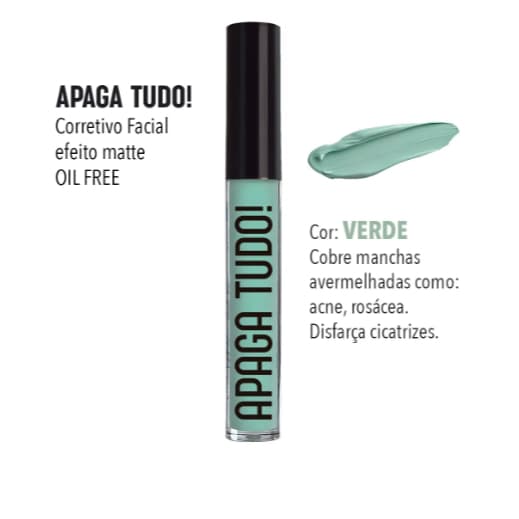 Koloss Corretivo Facial Apaga Tudo Matte Verde - Manchas Avermelhadas, Acne Cicatrizes