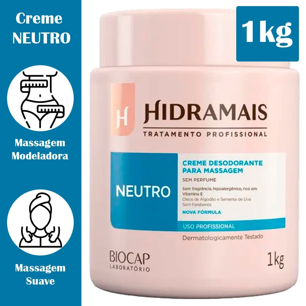 Creme Hidramais Neutro para massagem corporal 1kg Original hidrante vitamina E Produto profissional  Modelador promoção