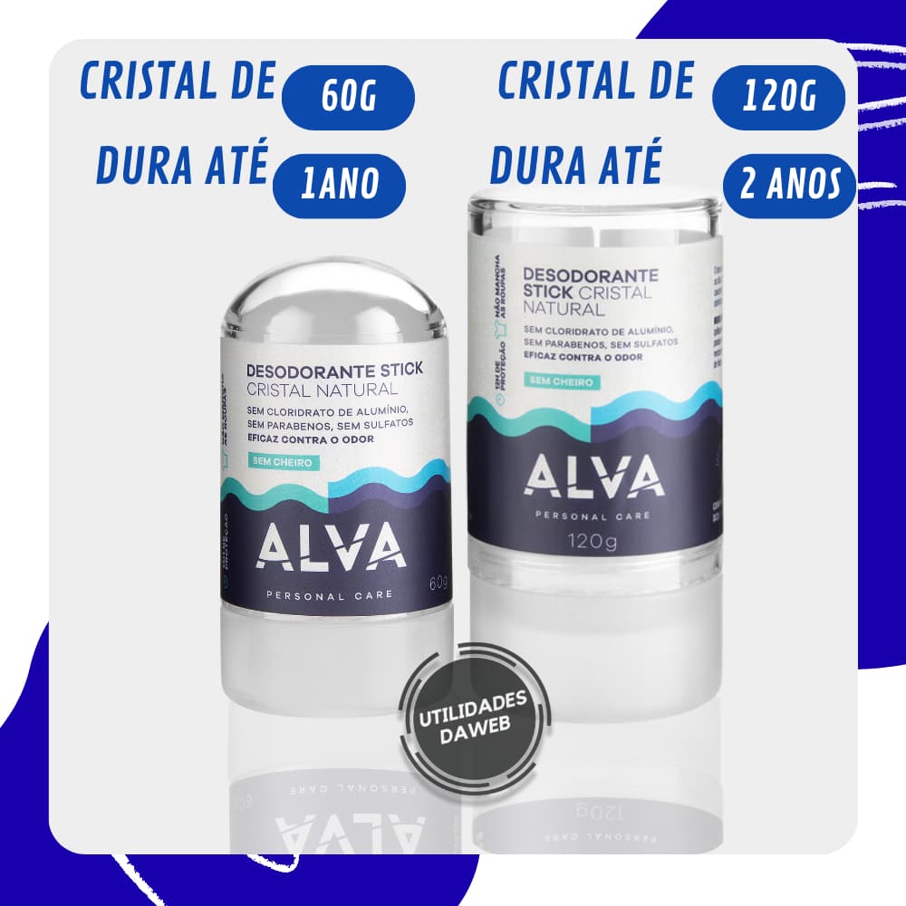 Desodorante Cristal Stick Alva 60g ou 120g Natural Vegano e Sem Alumínio