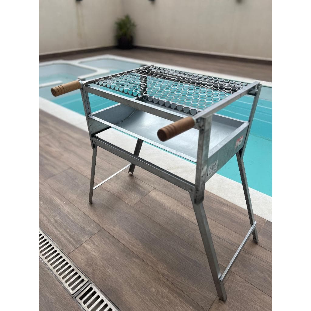 Churrasqueira Extra Grande Portátil Galvanizada Grelha Inox Pés Dobrável Camping Pesca Praia
