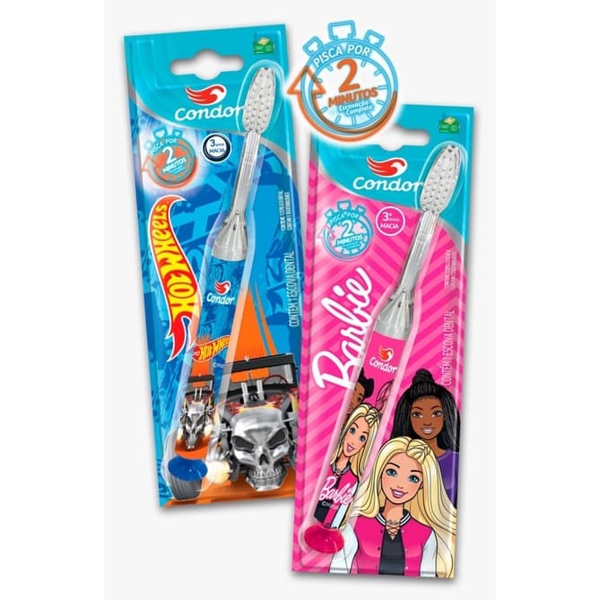 Escova Dental Macia Infantil Com Luz Que Pisca Condor - Hot Wheels, Barbie