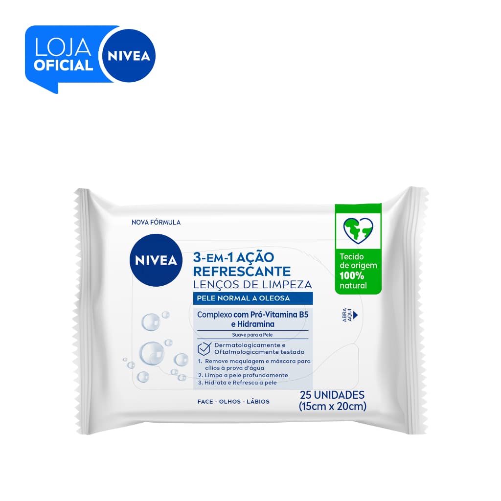 NIVEA Lenços de Limpeza Facial Ação Refrescante 3 em 1 25 un.