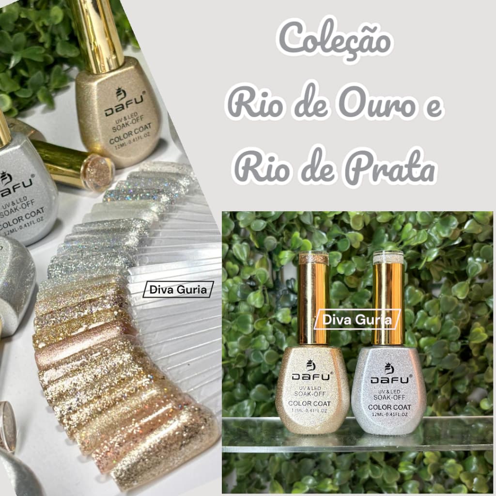 Esmalte em Gel Prata - Dourado - Refletivo - 12ml - Dafu - UV/LED - Embalagem Luxo