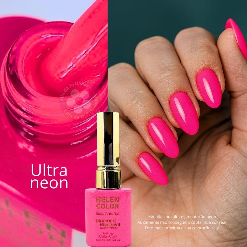 Esmalte em gel Rosa neon Helen Color Pigmentação neon muito forte Diamond 15ml