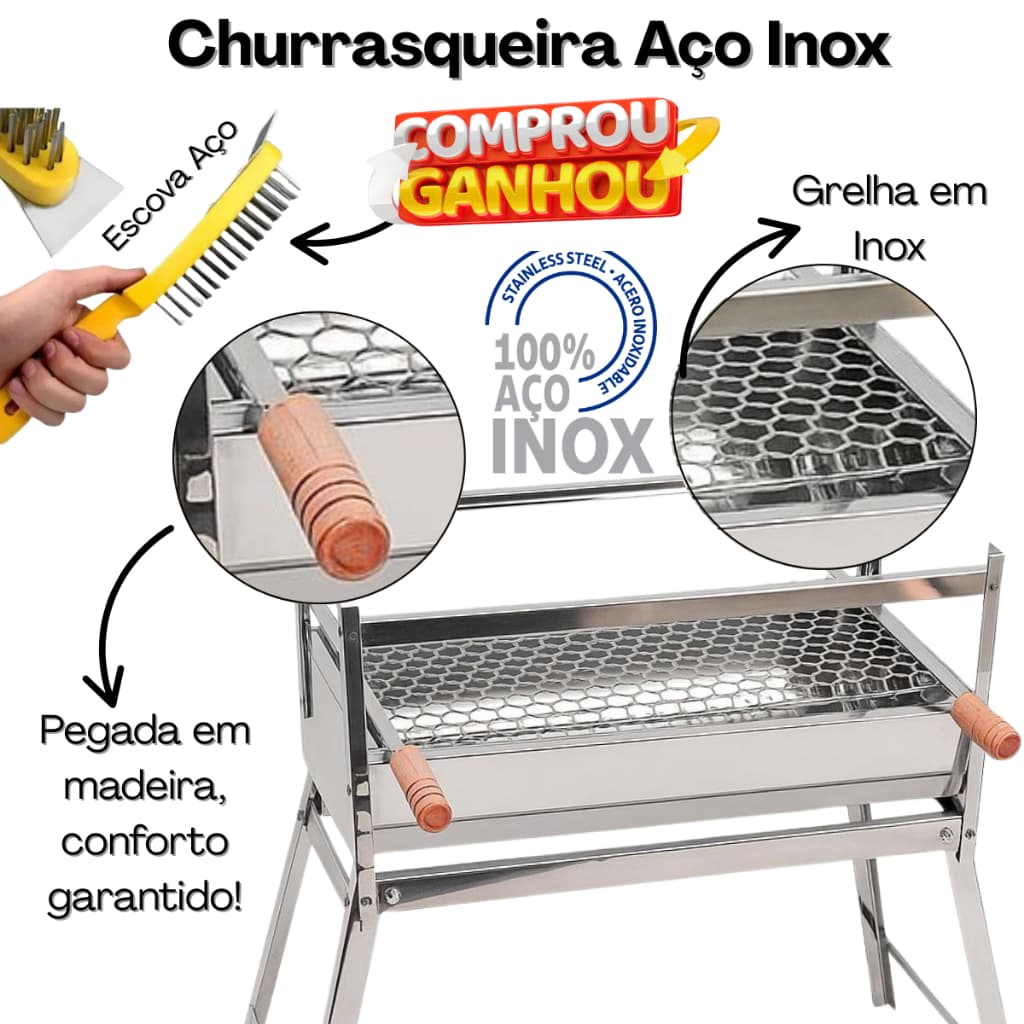Churrasqueira Inox Grande Churrasqueira Portátil Aço Inox Churrasqueira Camping