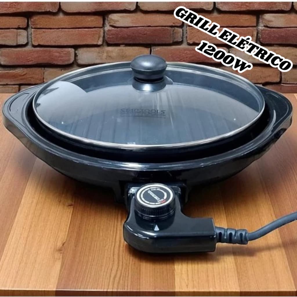 Grill Elétrico Redondo Grande Premium com Termostato 127V 220V Churrasqueira Eletrica Portatil