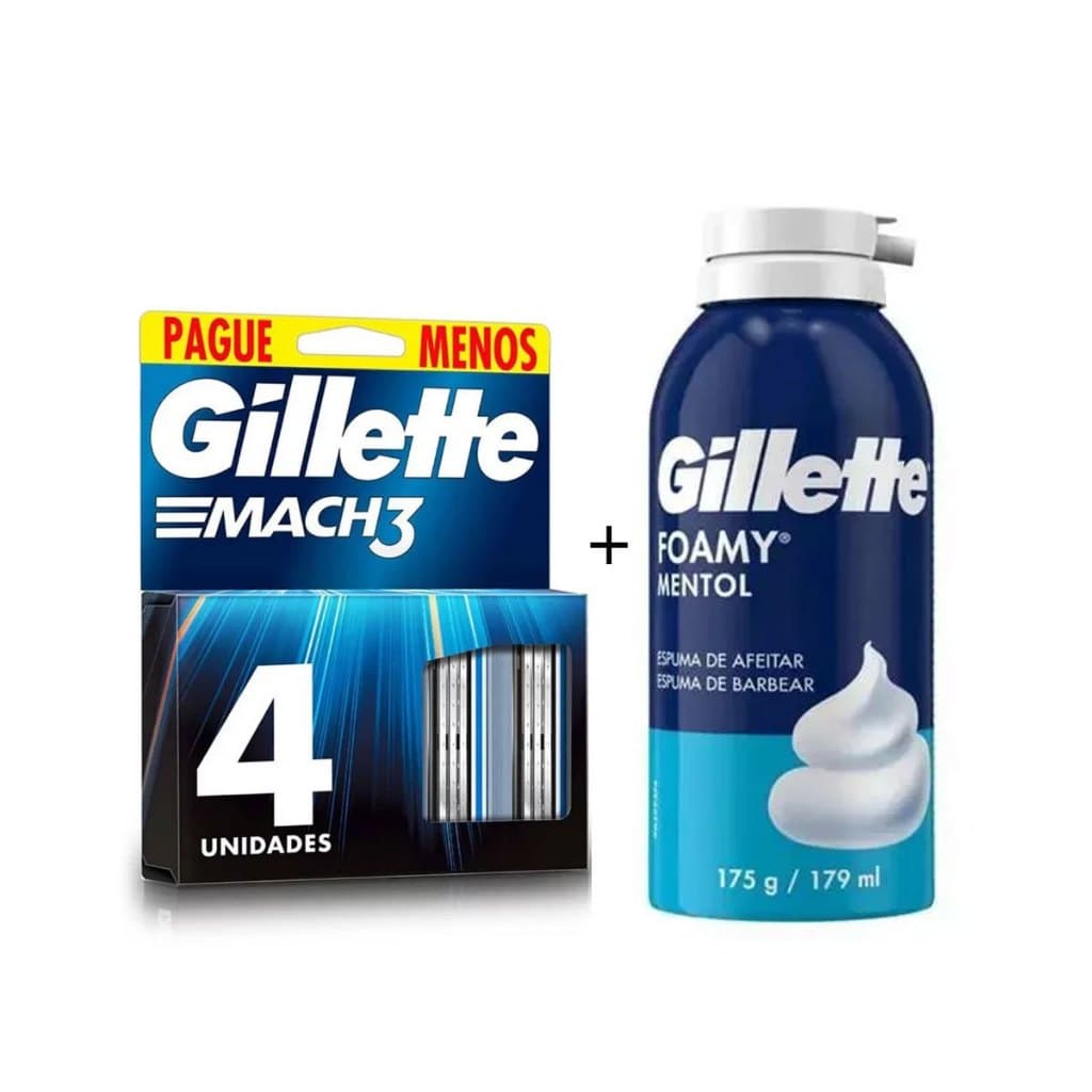 Gillette Espuma De Barbear Foamy 175G + Gillette Mach 3 Refil De Lâminas 4 unidades
