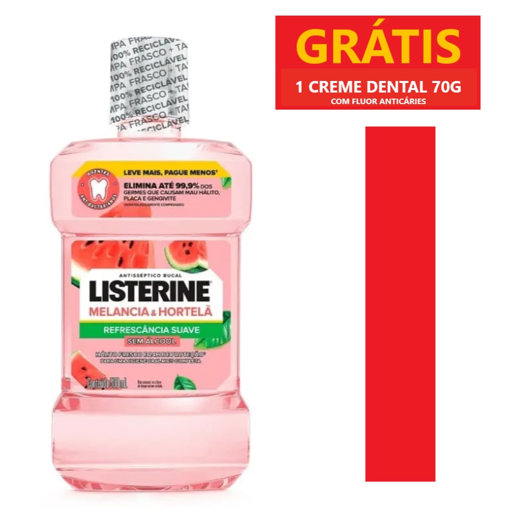 Enxaguante Bucal Listerine Melancia & Hortelã Sem Álcool 500ml