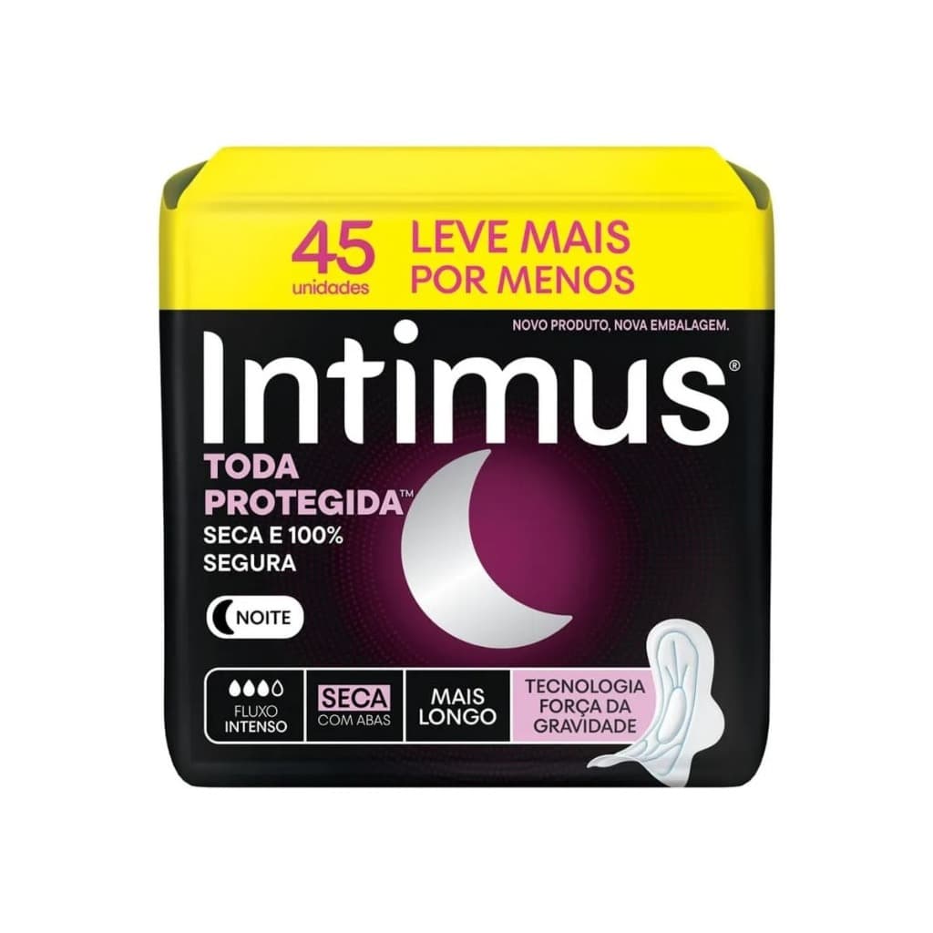 Absorvente Intimus Noturno Extra Proteção Cobertura Seca com Abas 45 Unidades