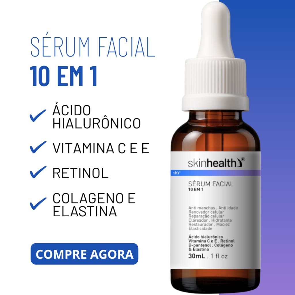 Serum Facial 10 em 01 Retinol Vitamina A, Ácido Hialurônico, Vitamina C Skin Health 30ml