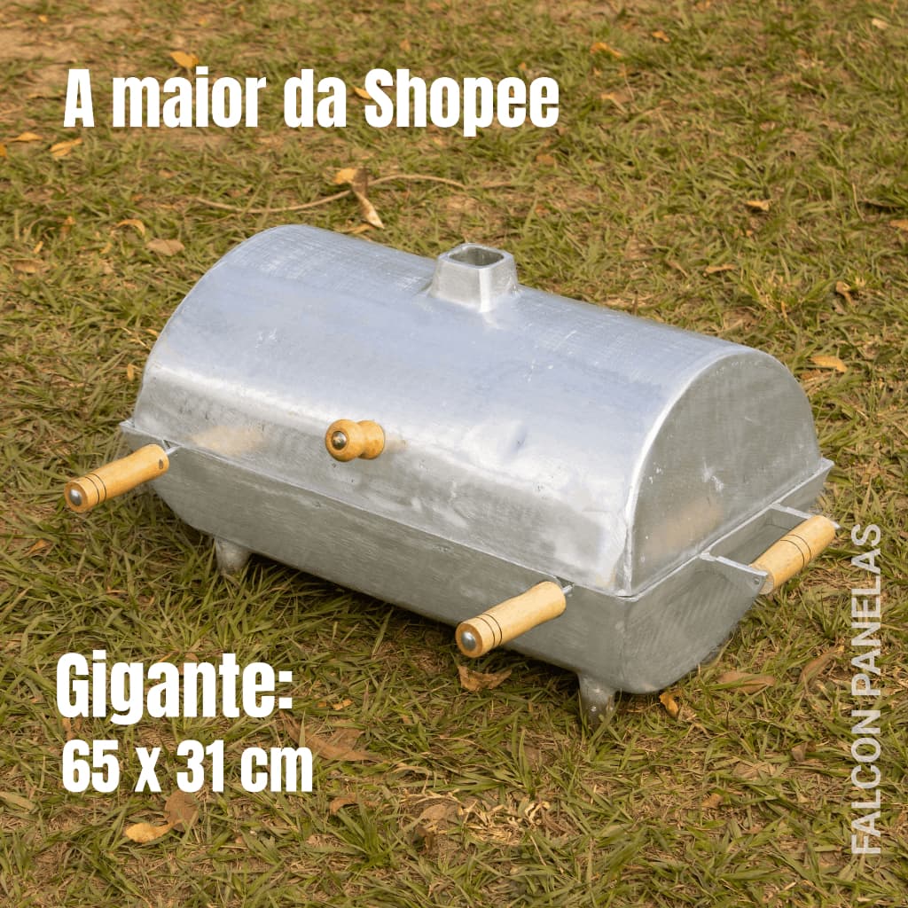 Churrasqueira Gigante/Extra Grande em Alumínio Batido a Bafo com Grelha Grande em Madeira