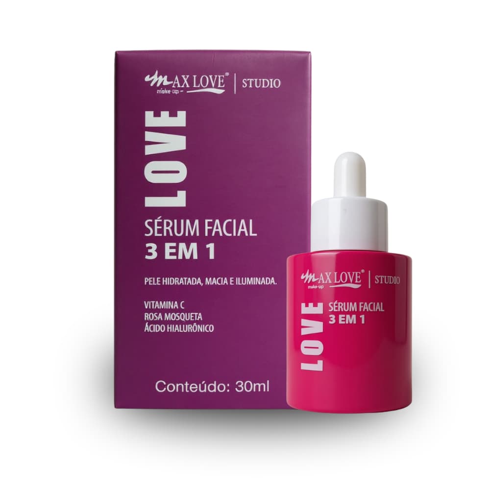 Serum Facial 3 Em 1 - Vitamina C + Rosa Mosqueta + Acido Hialuronico - Max Love