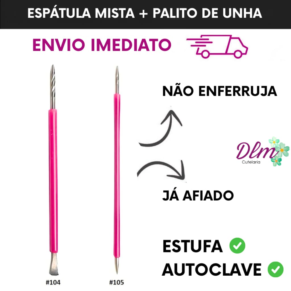 Palito unha + Espátula mista  Manicure Podologia Slim