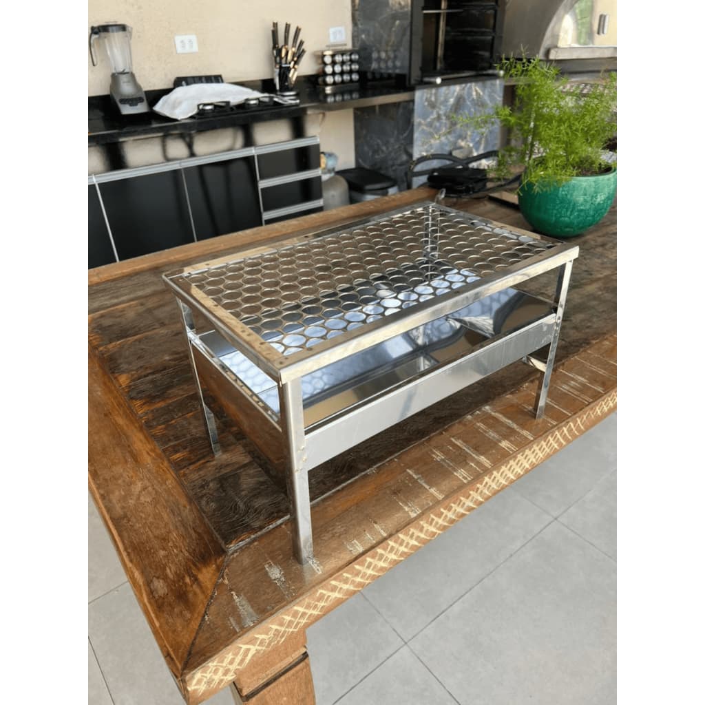 Churrasqueira Inox Portátil Camping Pesca Praia Churrasco Carvão Grelha 100% Inox Fácil Transporte