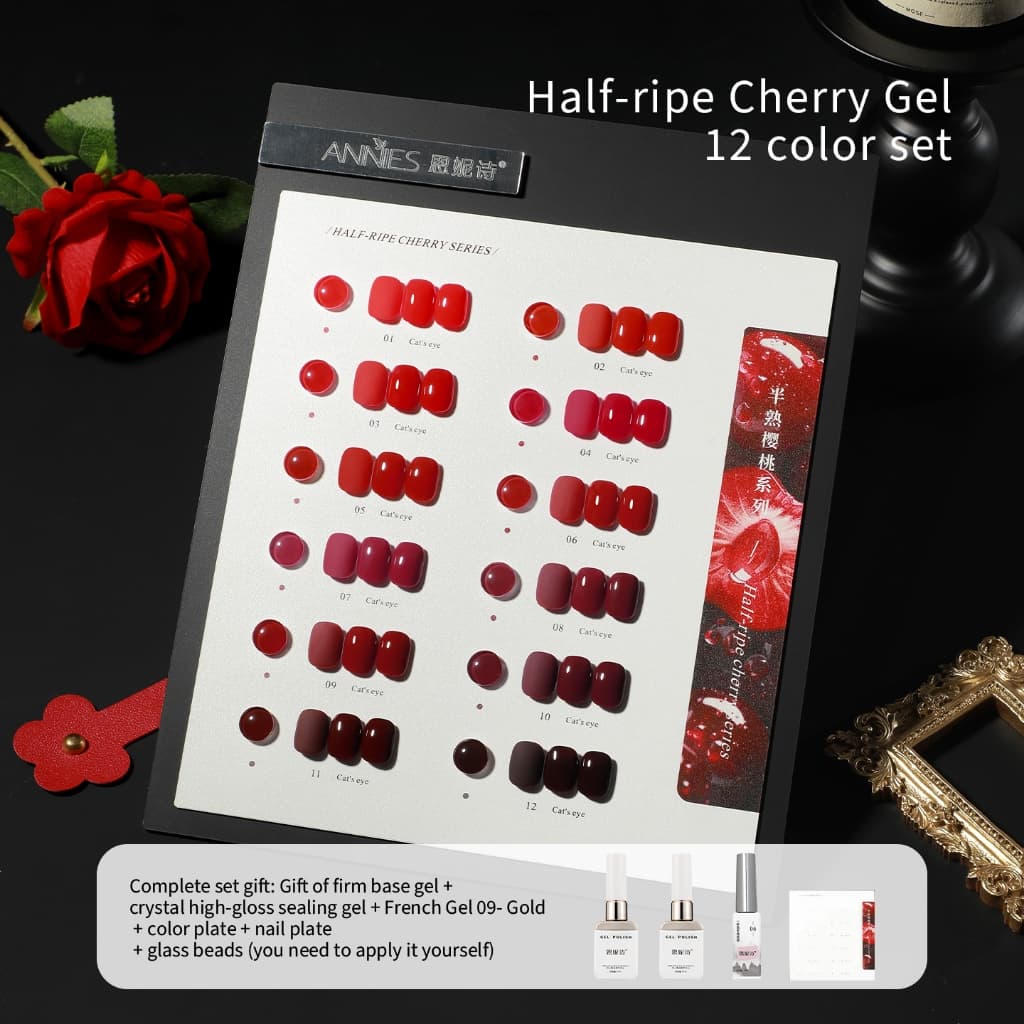 [ANNIES] Conjunto Vermelho Ano Novo Natal Série Cereja Meio Cozida Cola Esmalte Vermelho Cerejas Populares Vinho Vermelh