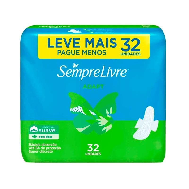 Absorvente Sempre Livre Adapt Cobertura Suave Com Abas 32 Unidades