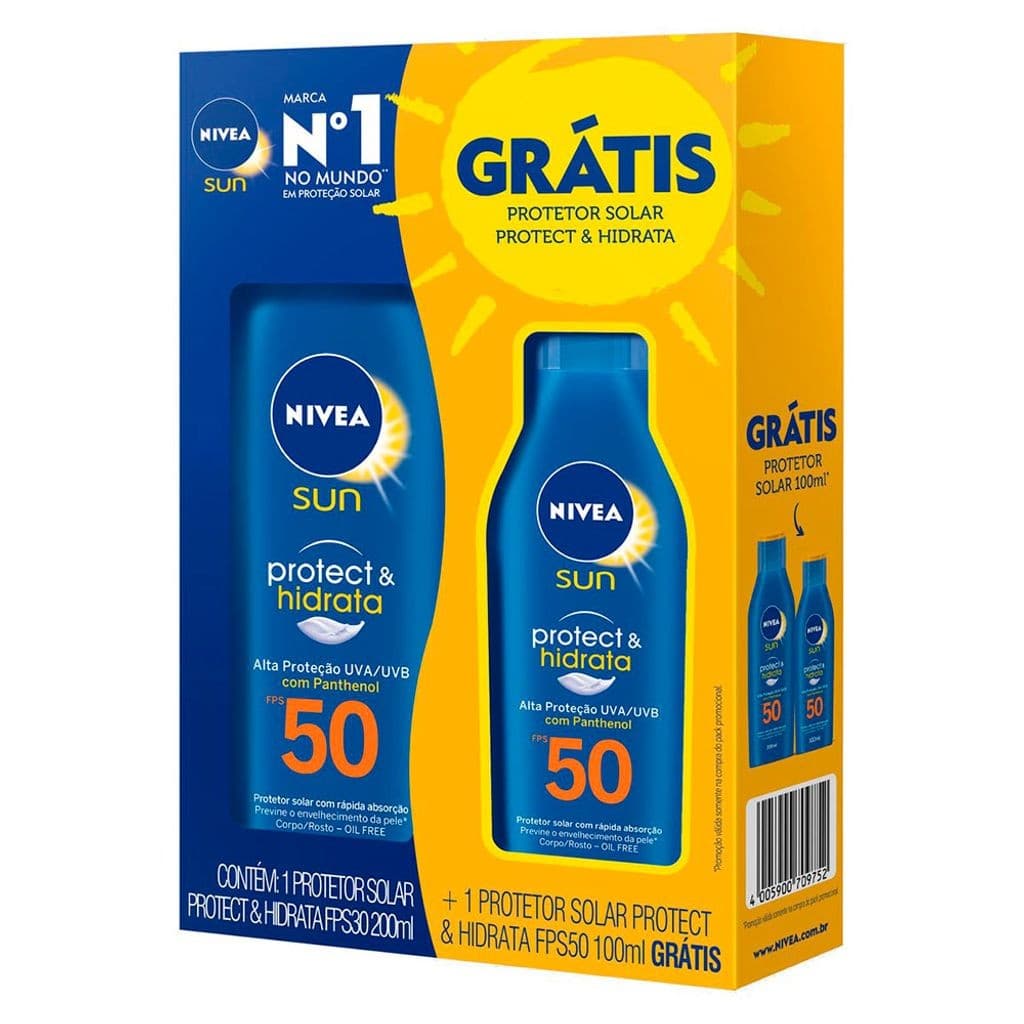 Protetor Solar Nivea Sun Protect & Hidrata FPS 50 Loção 200ml e Ganhe Protetor Solar Nivea Sun Protect & Hidrata FPS 50