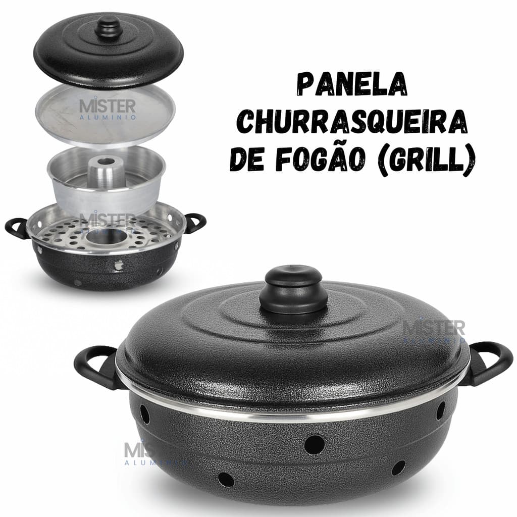 Churrasqueira Vigorosa Multiuso Para Fogão a Gás Feita em Alumínio – Assa Bolo, Pizza, Grelha Carne