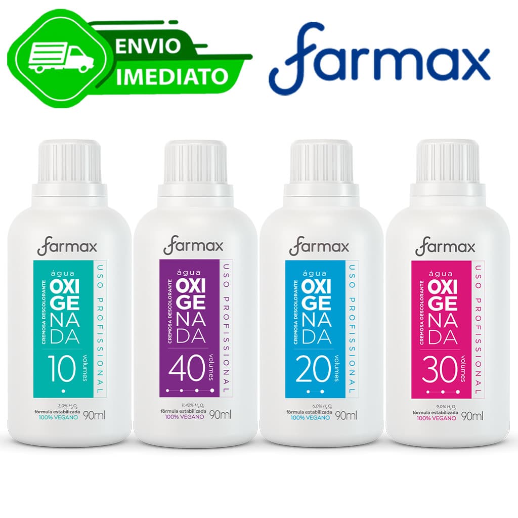 Agua Oxigenada Descoloração Farmax 10, 20, 30 e 40 Volumes Profissional 90ml Cabelo Envio Imediato