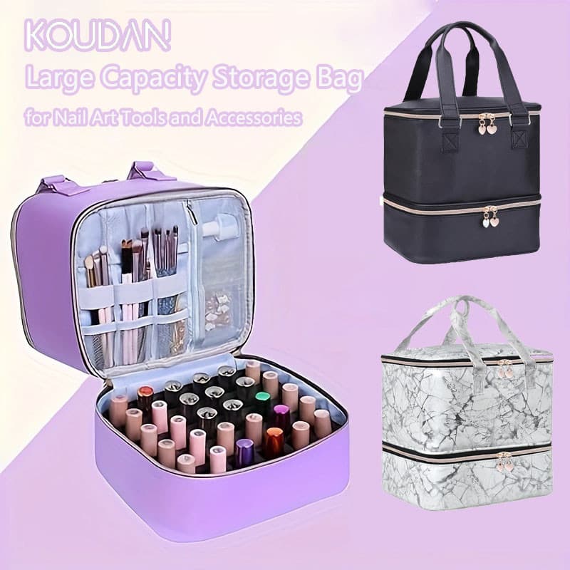 Ferramentas De Manicure Para Unhas Bolsa De Armazenamento De Esmalte Portátil Roxo Branco Preto KOUDAN