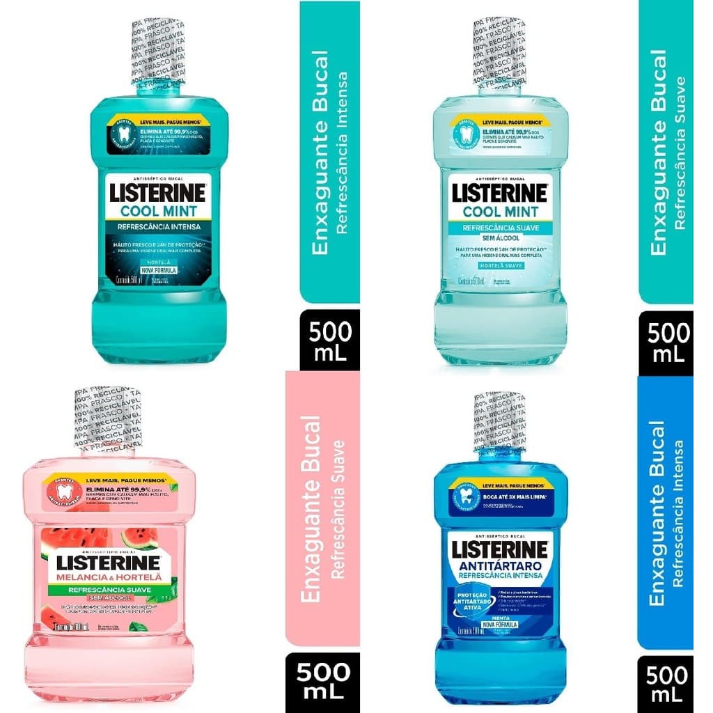 Enxaguante e Antisséptico Bucal LISTERINE Melancia - Sem Álcool - Com Álcool -  Antitártaro 500ml