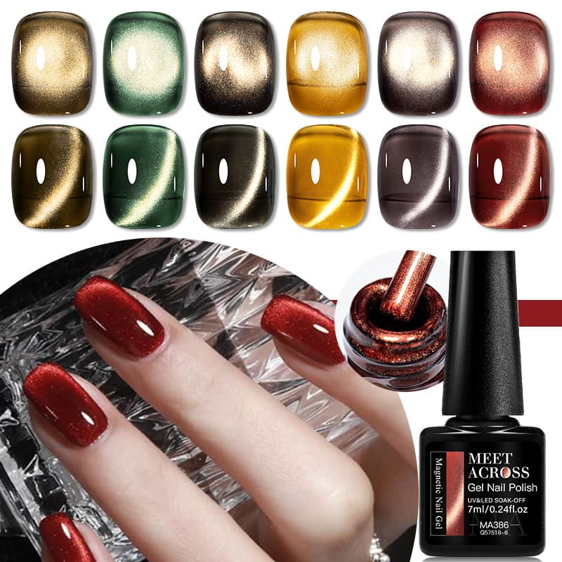 MEET ACROSS Gel Magnético Dourado Olho De Gato Glitter Esmalte Brilhante De Longa Duração 7ml
