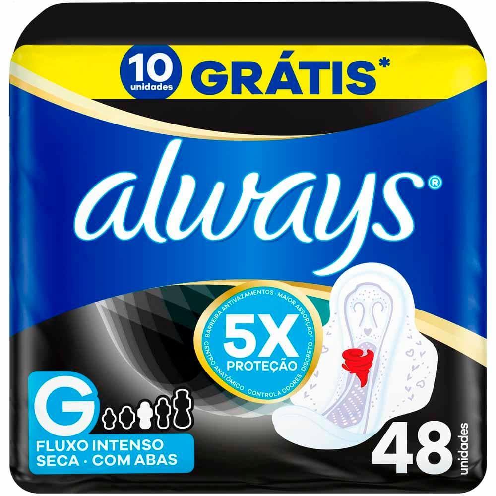 Absorvente Always Noturno Seca Tamanho G com Abas 48 Unidades