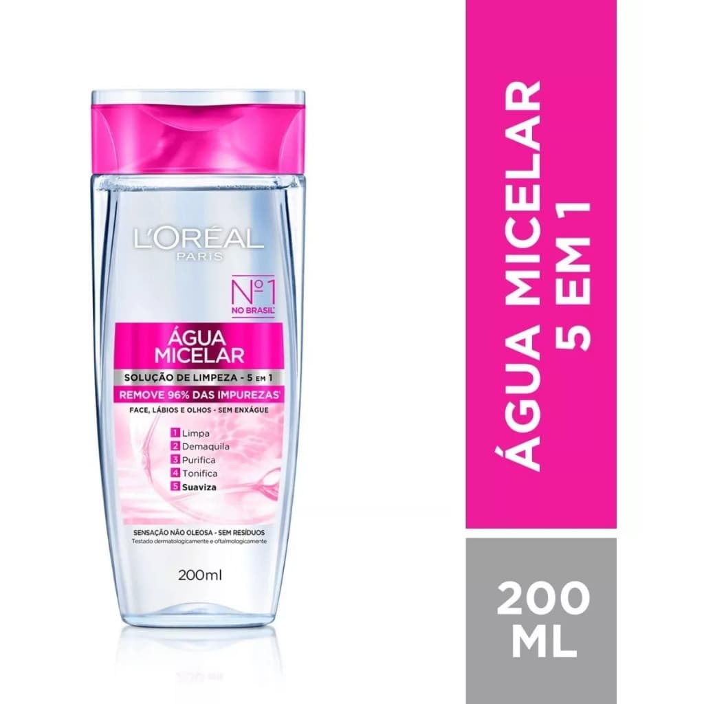 Água Micelar L'Oréal Paris Solução de Limpeza 5 em 1, 200ml