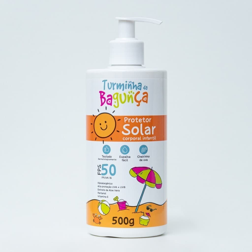 Protetor Solar Infantil FPS 50 Turminha da Bagunça UVA+UVB – Cheirinho de Uva – 200g e 500g
