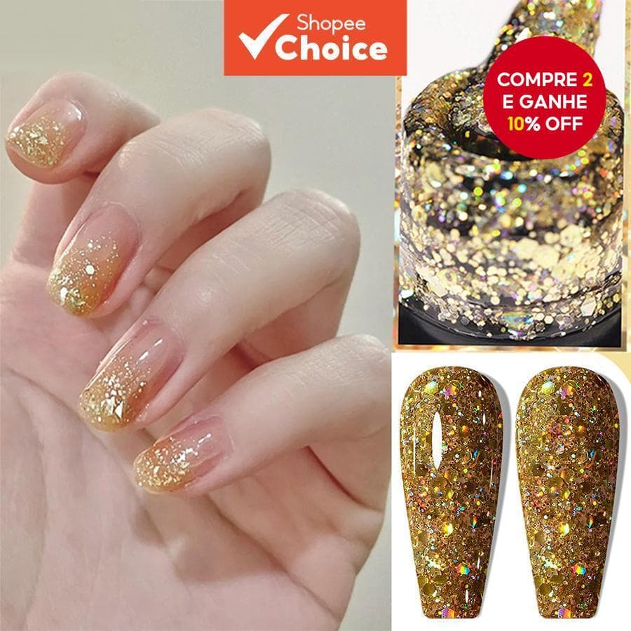  1Pc Esmalte em Gel Glitter, Coleção de Glitters Diamantados Holográficos, Conjunto de Esmalte Glitter Rosa Dourado