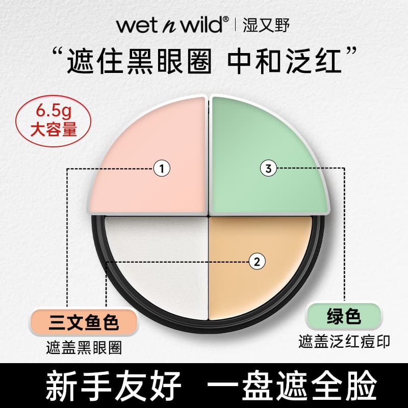 corretivo corretivo maquiagem [Correndo vermelhidão e olheiras] Paleta de corretivo Wet Wild 4 cores/creme verde cobrind