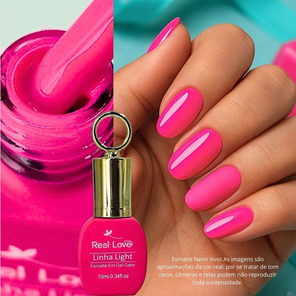 Esmalte em gel Pink Neon claro 10ml Real Love Chaveirinho Rosa Choque Ultra neon