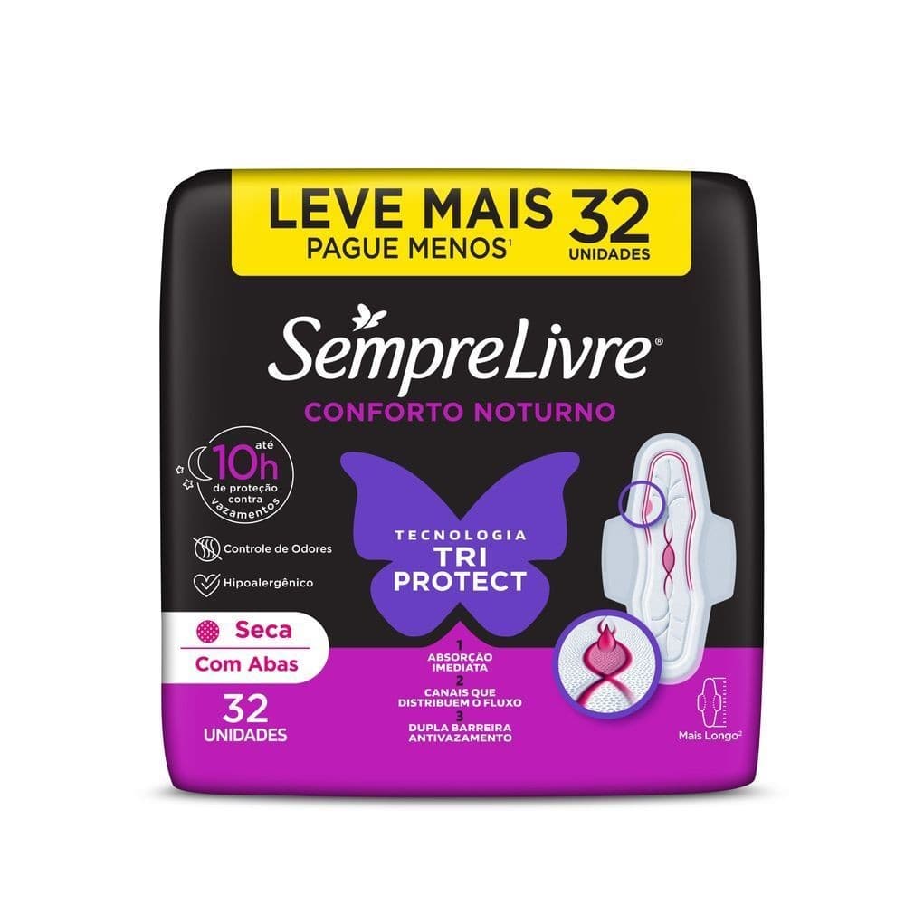Absorvente Sempre Livre Adapt Plus Com Abas Cobertura Seca 32 Unidades