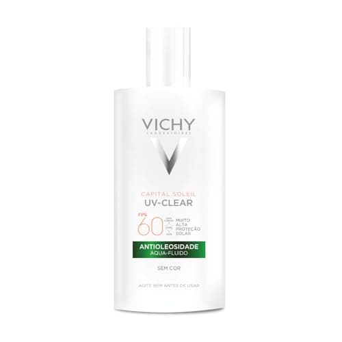 Vichy Capital Soleil UV-Clear Protetor Solar Facial Antioleosidade e Antiacne Sem Cor, Toque Seco FPS 60, com Niacinamida e Ácido Salicílico, Acabamento Invisível, 40g